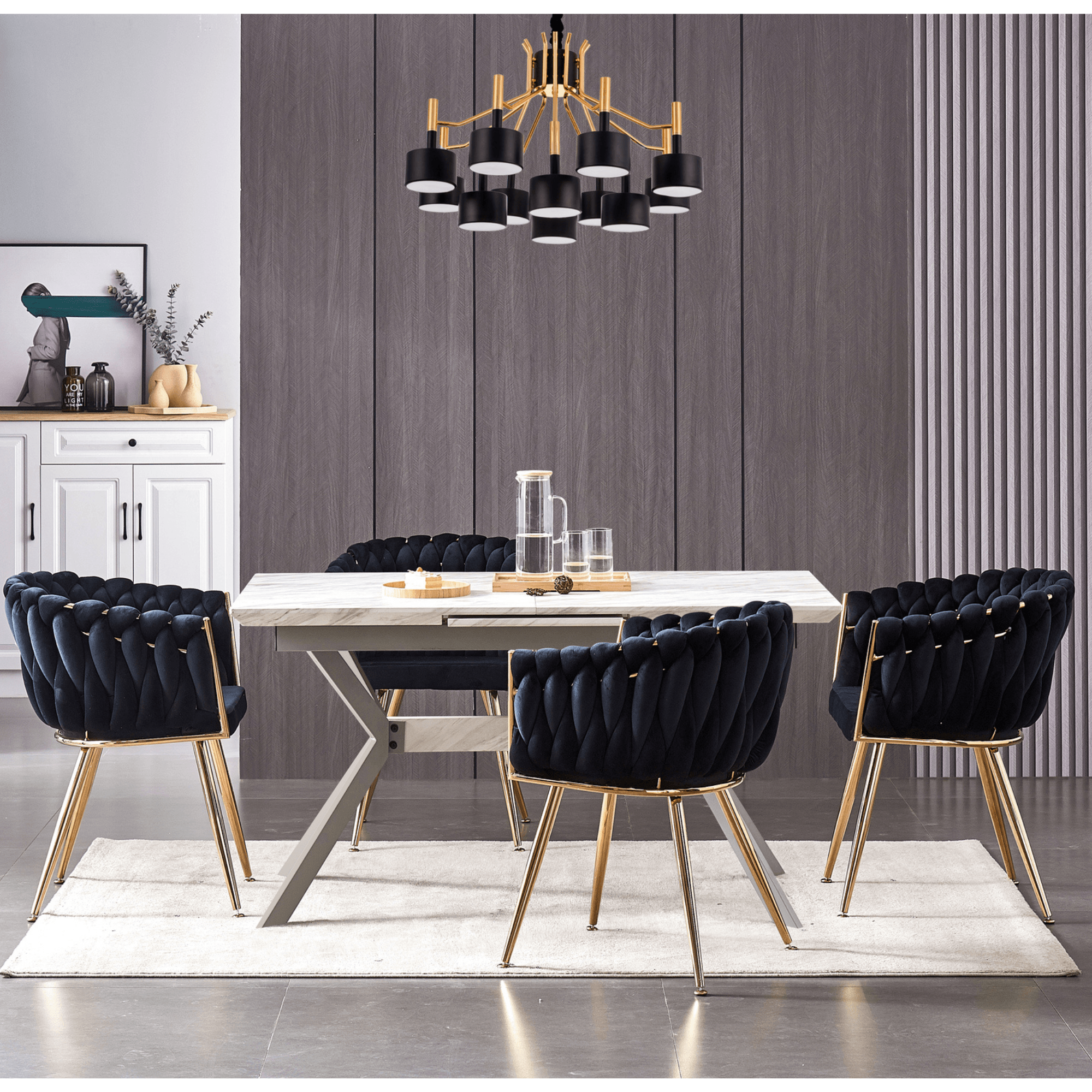 Roma Knot LUX Velvet Dining Chair - Plush Upholstery with Gold Frame