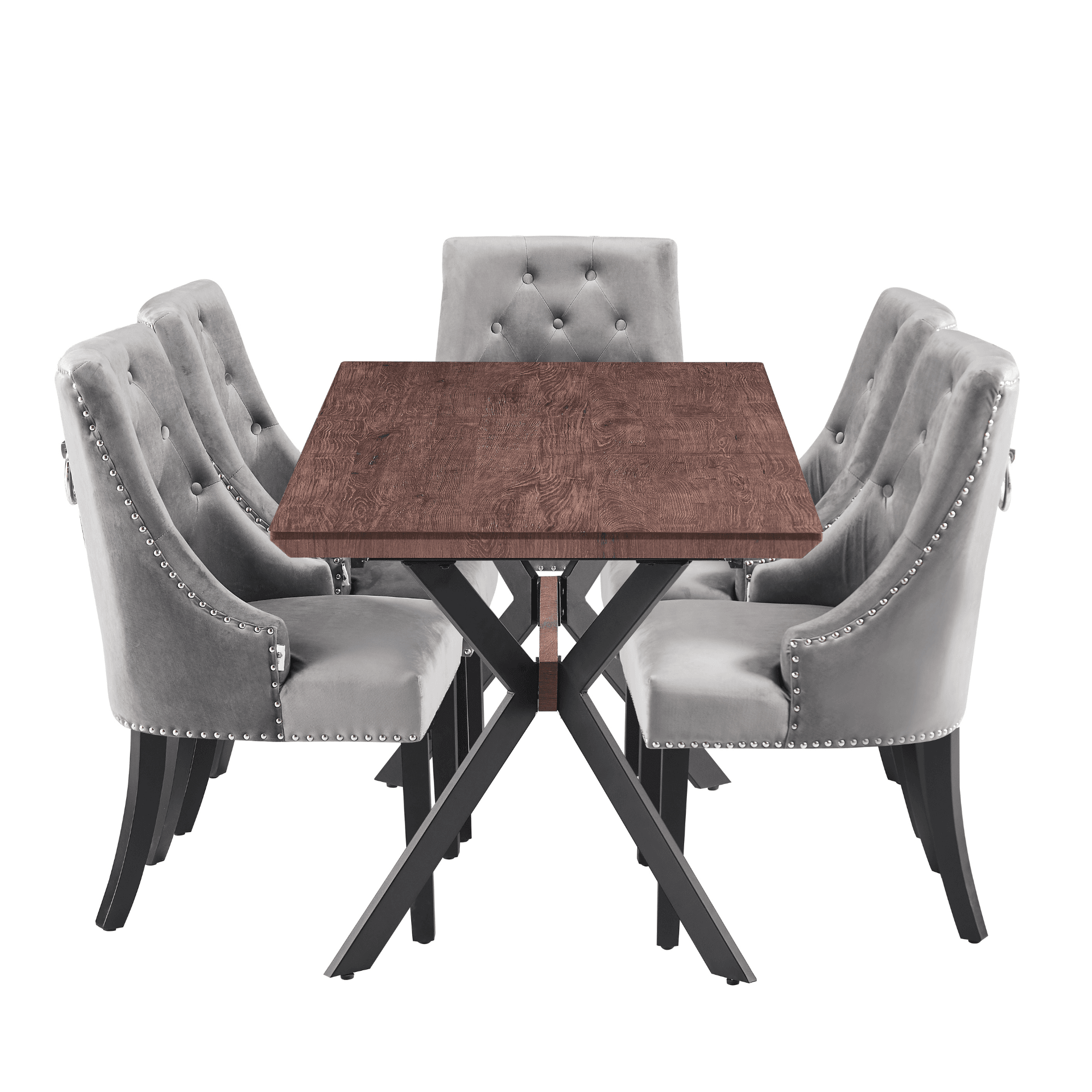 Blaze Walnut Dining Table and Set of 4 Black Windsor Dining Chairs