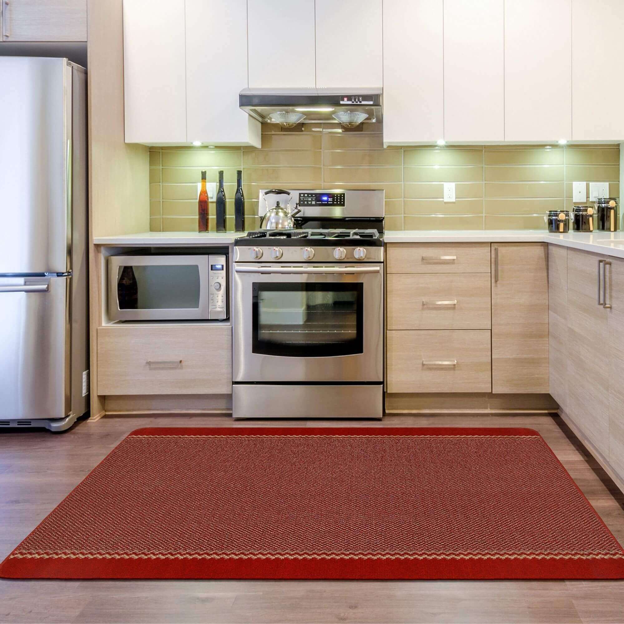 Washable Designer Bordered Red Rug | 116R - PN Home