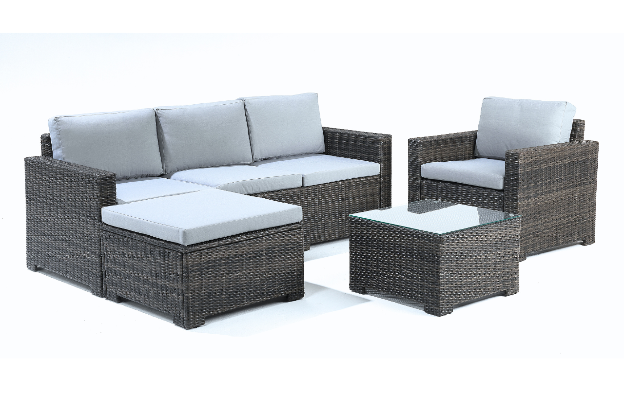 Marbella Grey 5 Seater Chaise Garden Sofa and Armchair Lounge Set - PN Home