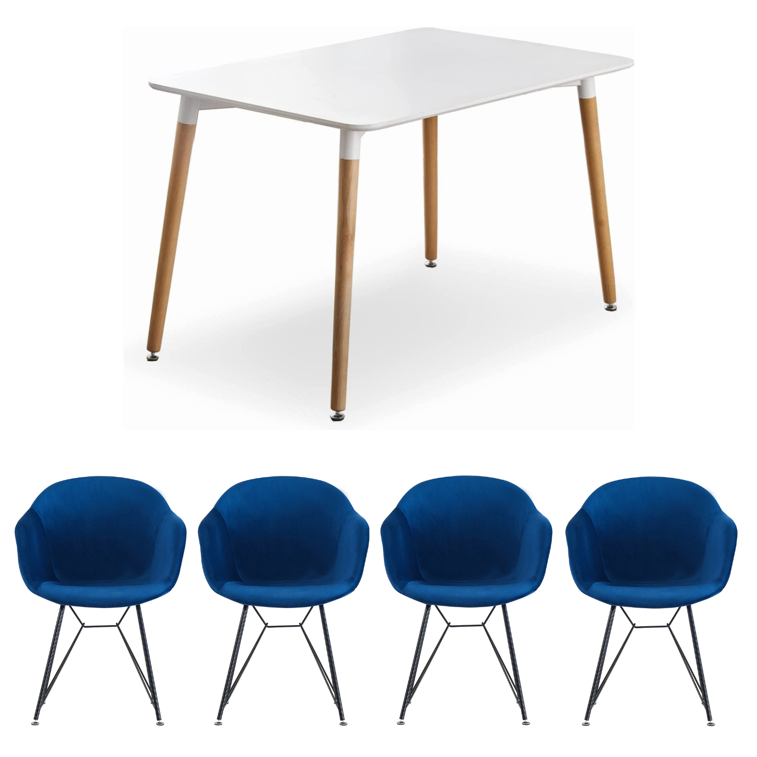 Valentina Halo White Dining Set with 4 Velvet Chairs