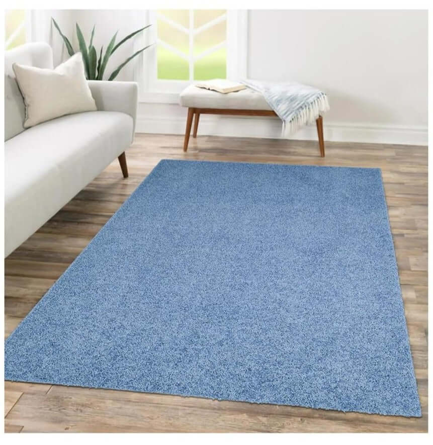 Fiji Sky Blue Washable Solid Shaggy Rug - PN Home