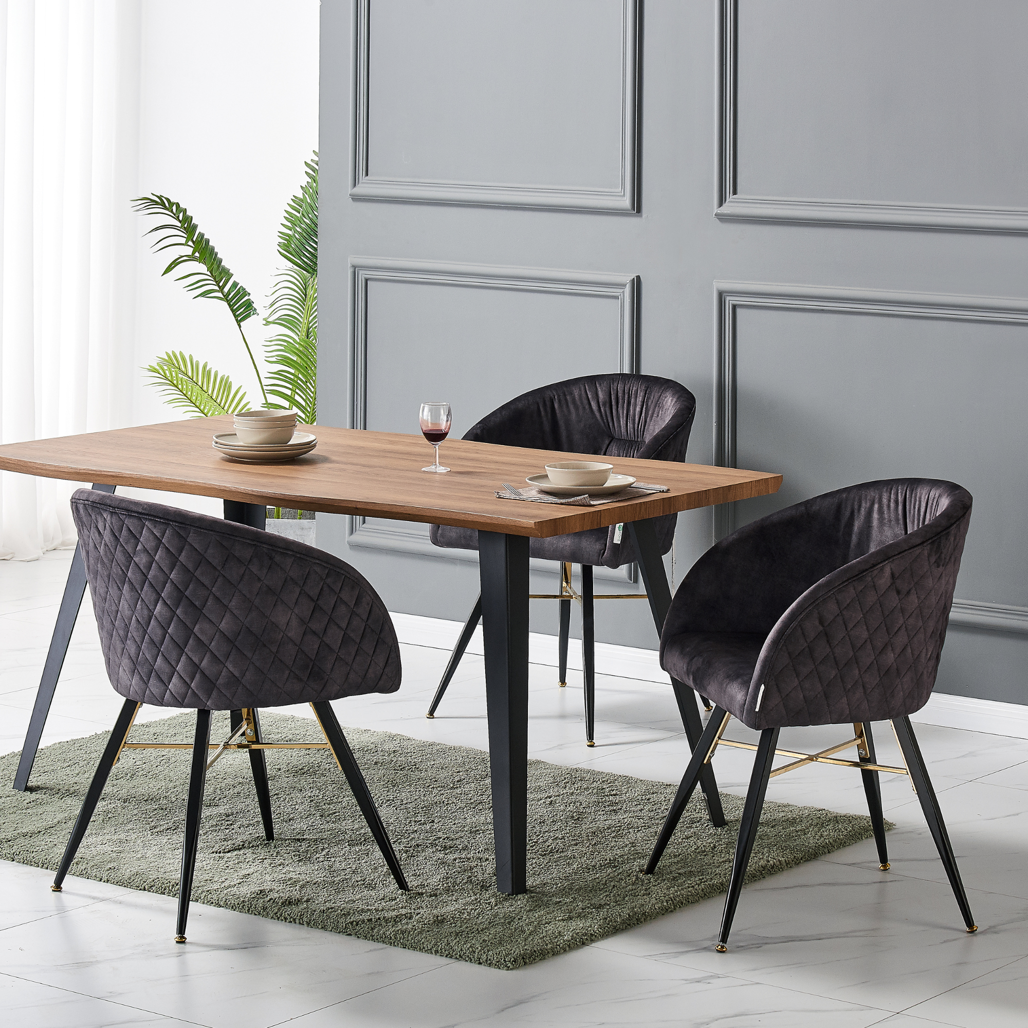 Vittorio Rocco LUX 5PCs Dining Set includes an Oak Dining Table and Set of 4 Dining Chairs