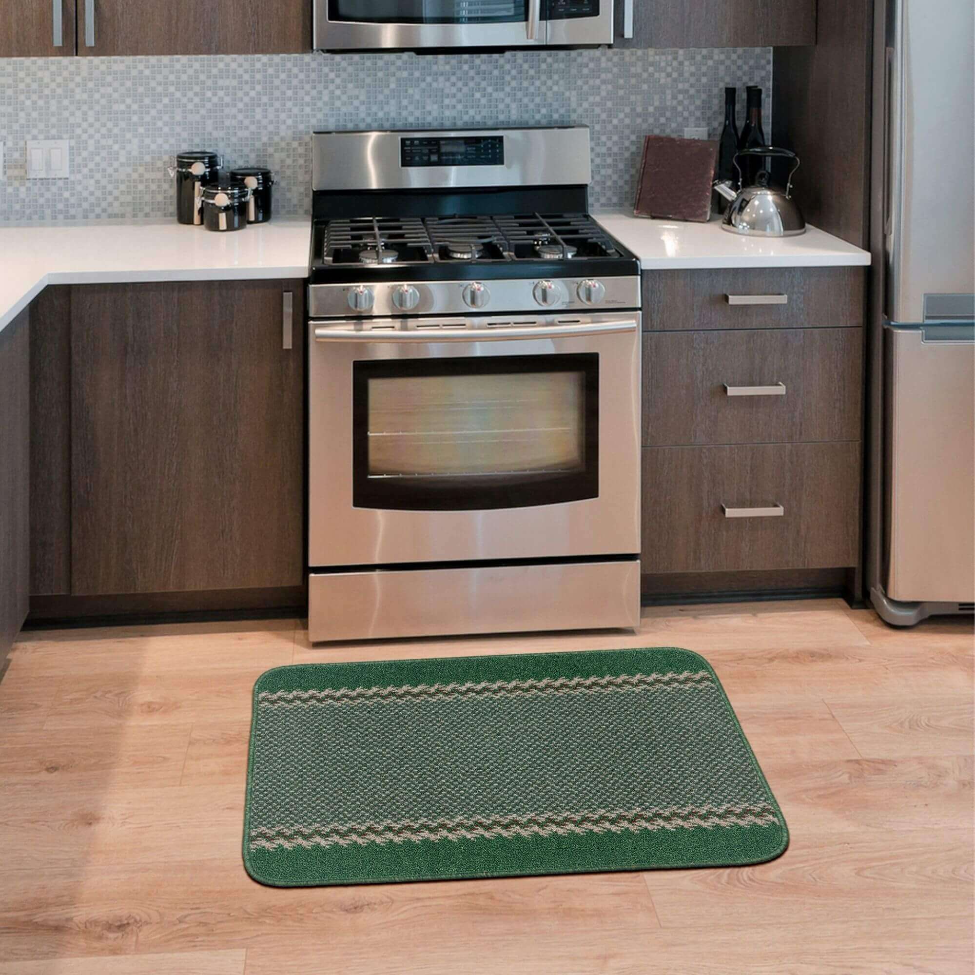 Washable Designer Bordered Green Rug | 116Gr - PN Home