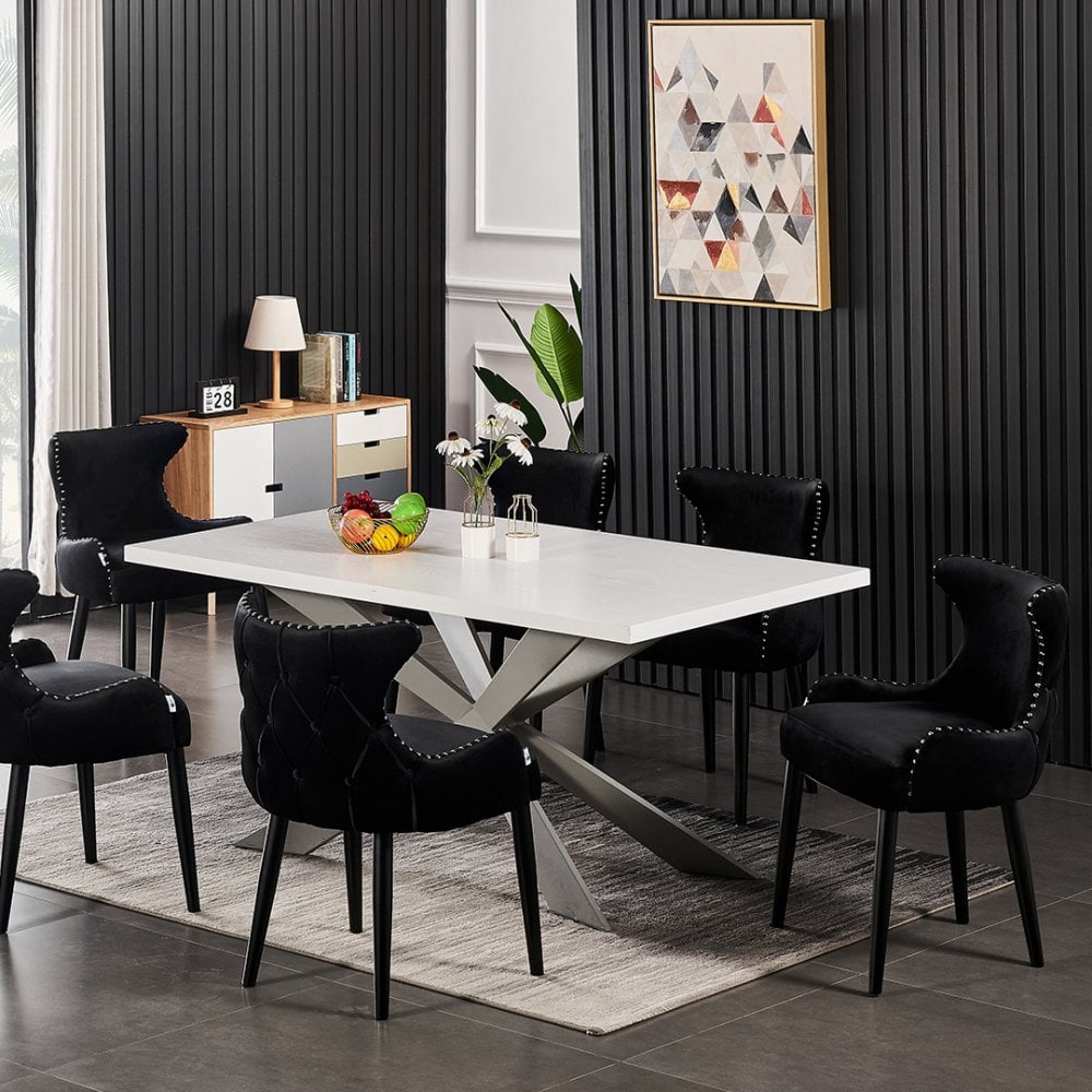 Oxford Duke LUXWhite Dining Set with White Table and 6 Dining Chairs