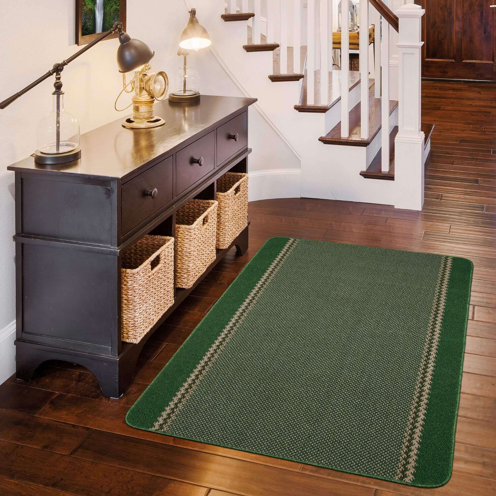 Washable Designer Bordered Green Rug | 116Gr - PN Home
