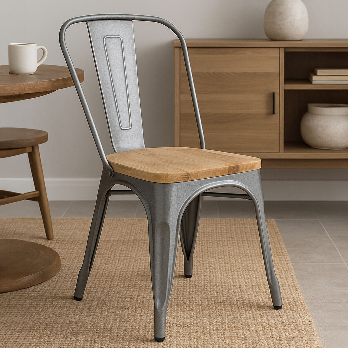 Aldgate Silver Chair in Powder Coated Metal and Wood - PN Home