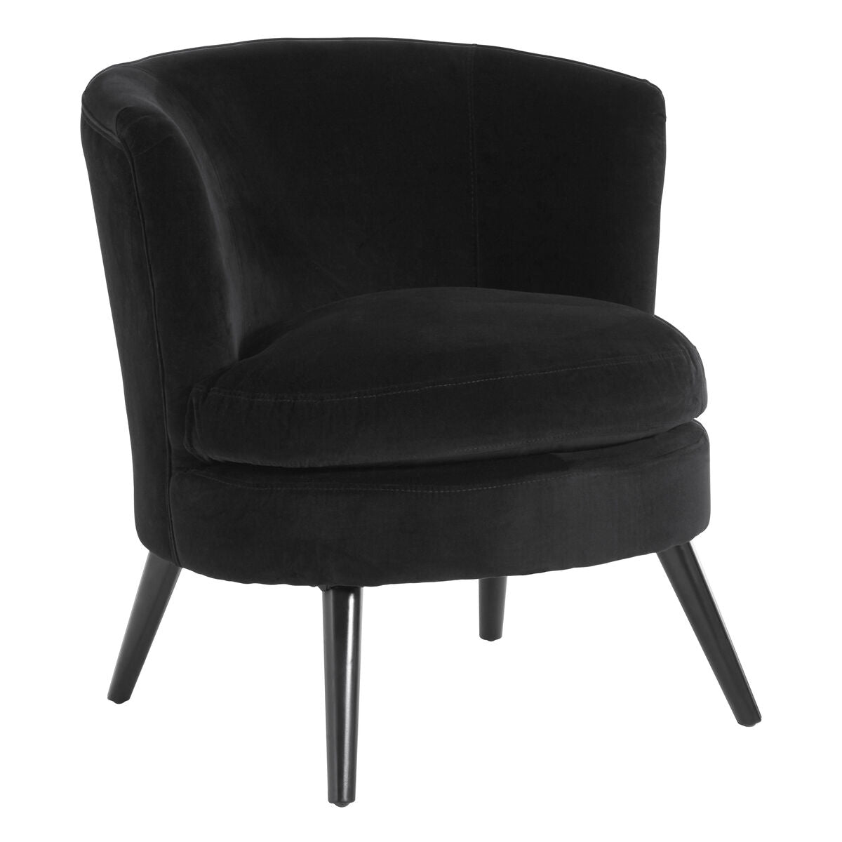 Round Plush Black Cotton Velvet Armchair - PN Home