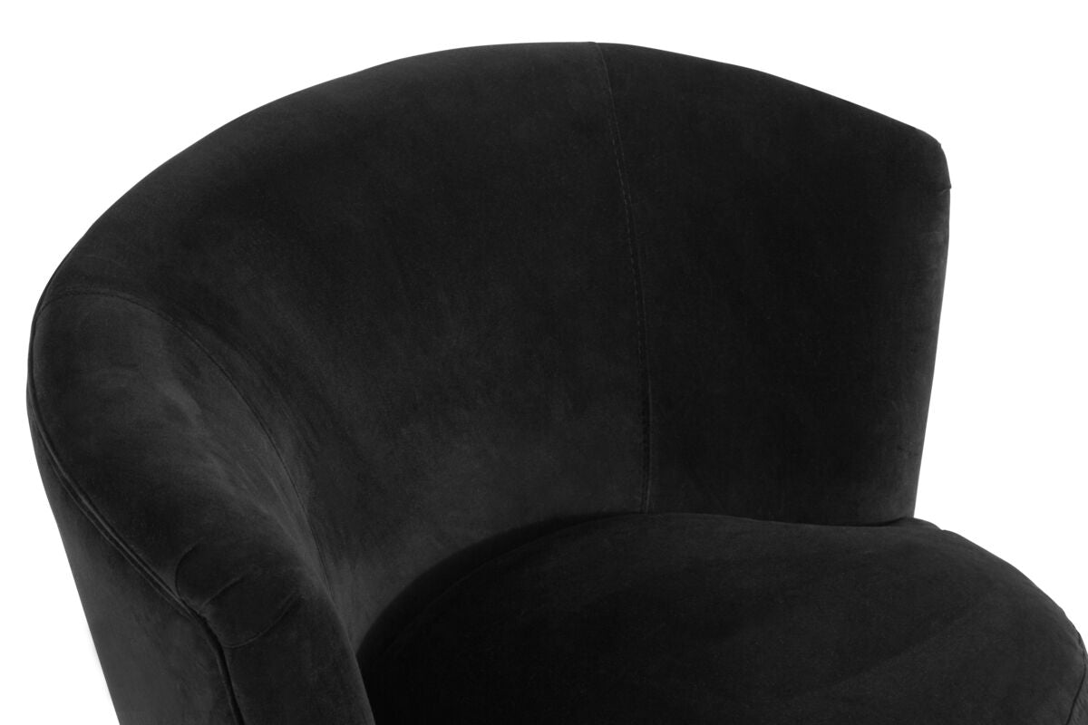 Round Plush Black Cotton Velvet Armchair - PN Home