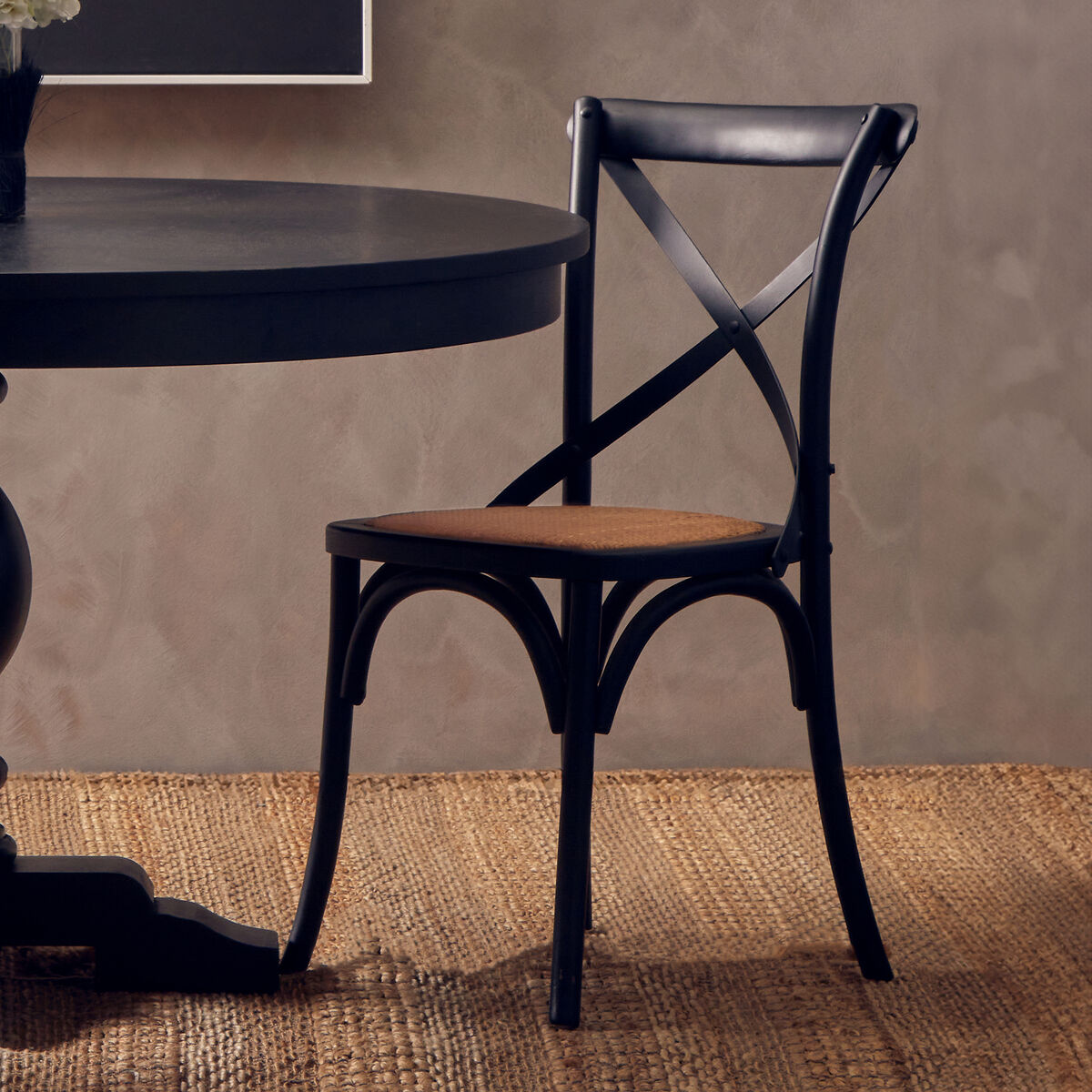Lyon Black Oak Wood and Rattan Dining Chair - PN Home