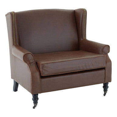 Fulham Brown Leather Effect Wing Armchair - PN Home