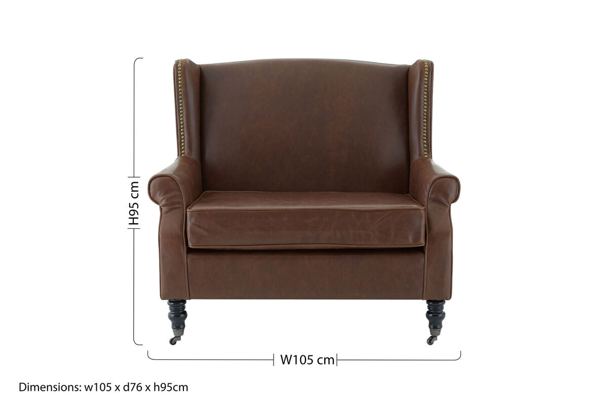 Fulham Brown Leather Effect Wing Armchair - PN Home