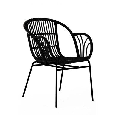 Lagom Black Natural Rattan Chair With Raised Sides - PN Home