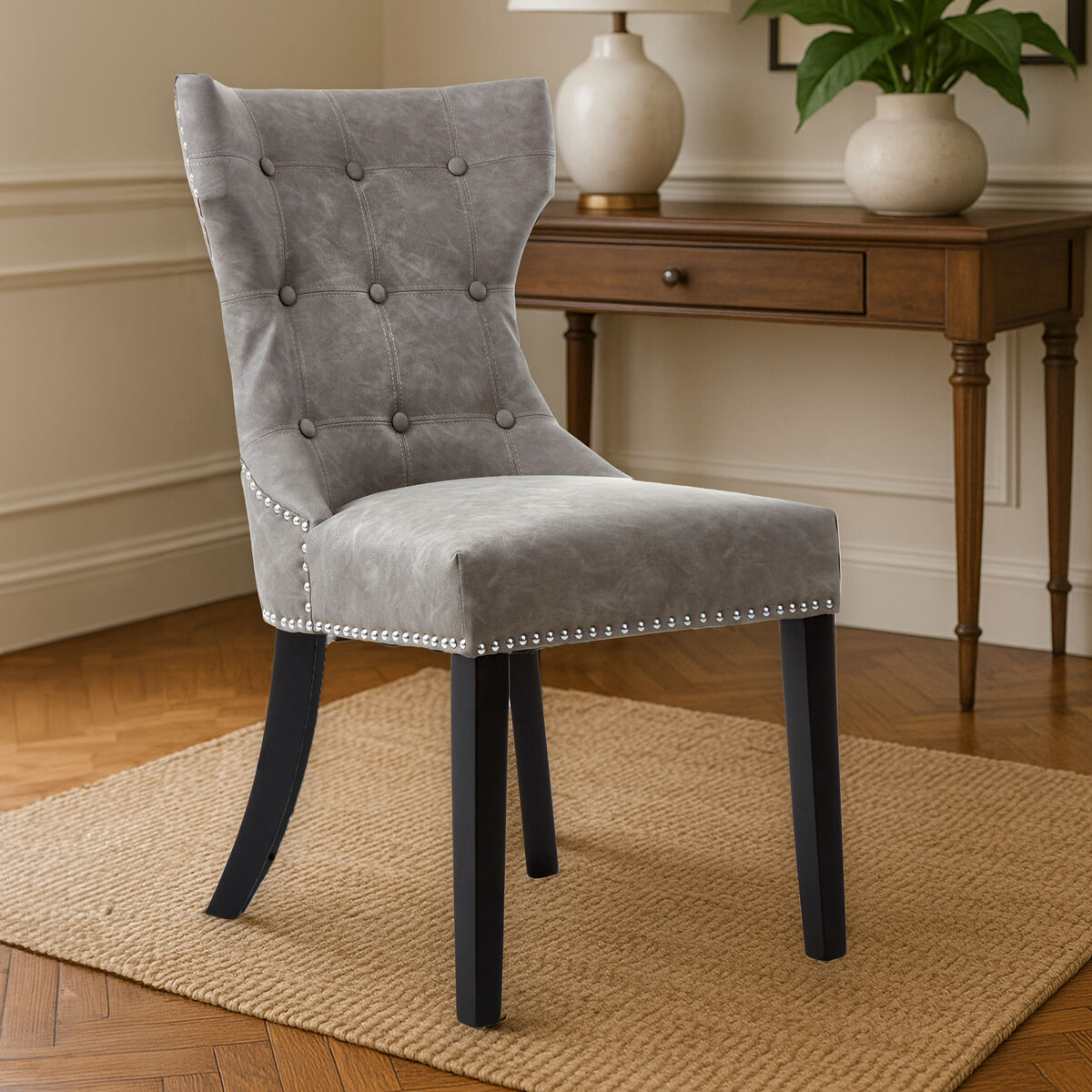 Daxton Grey Leather Effect Dining Chair - PN Home