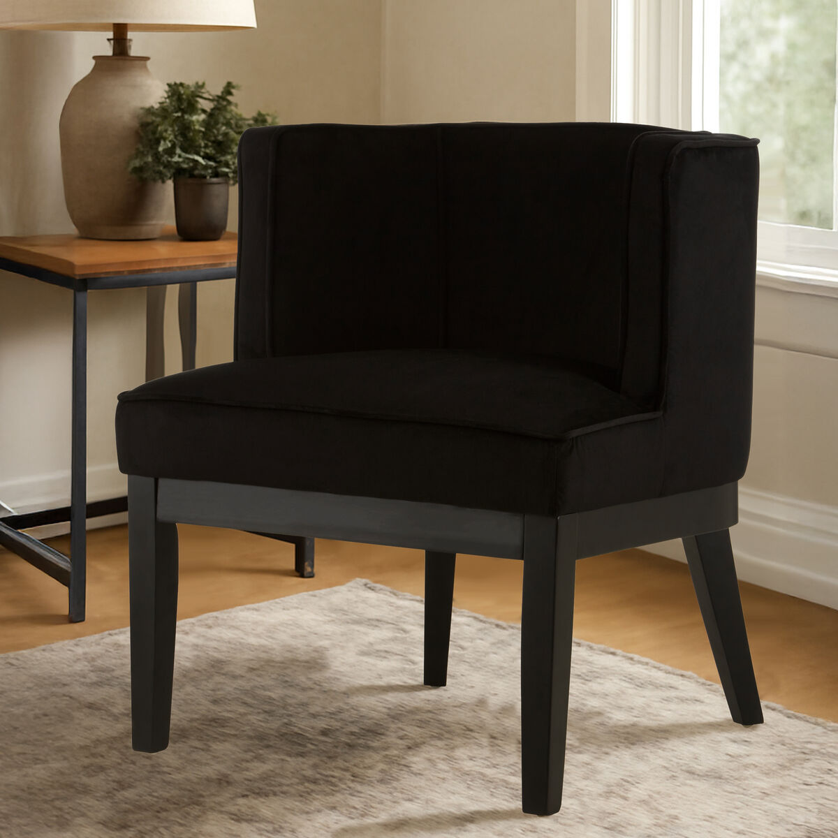 Daxton Black Velvet Curved Back Chair - PN Home