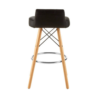Stockholm Black Leather Effect Bar Stool with Wood Legs