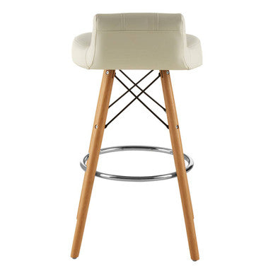 Stockholm White Leather Effect Bar Stool with Wood Legs