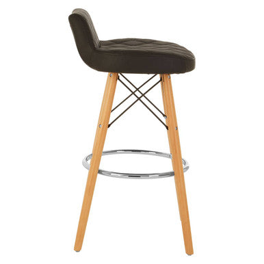 Stockholm Black Leather Effect Quilted Bar Stool with Wood Legs