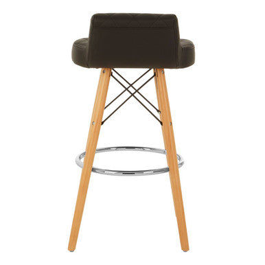 Stockholm Black Leather Effect Quilted Bar Stool with Wood Legs