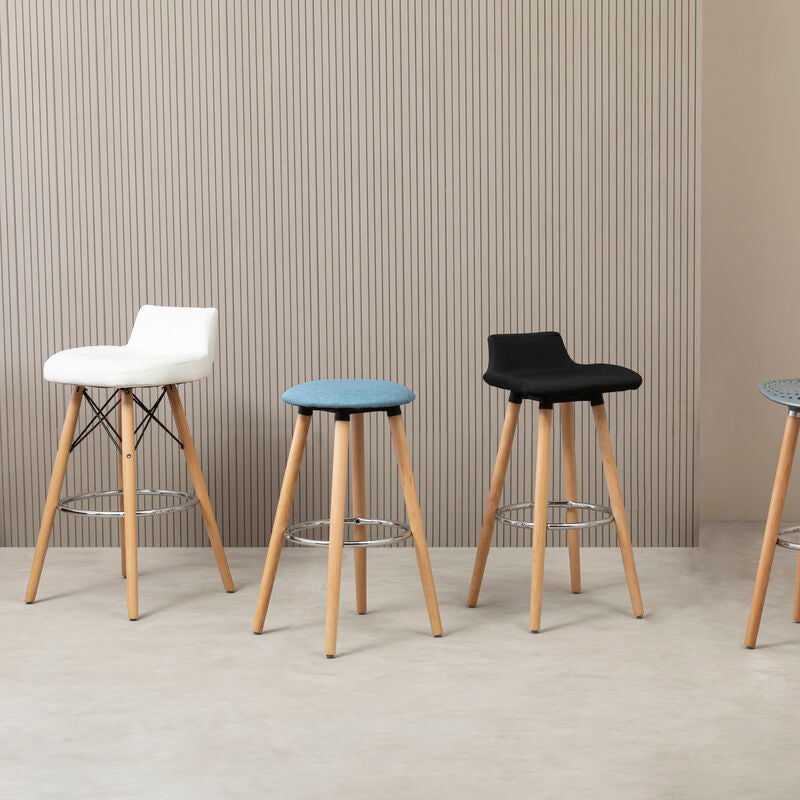 Stockholm Black Leather Effect Quilted Bar Stool with Wood Legs