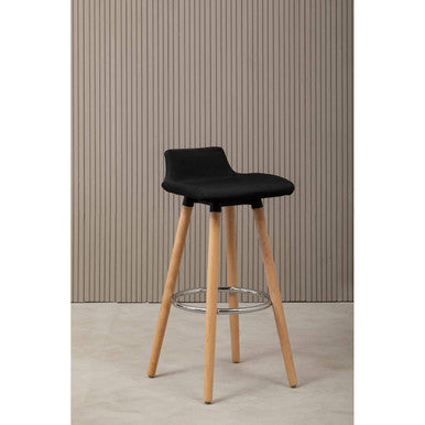 Stockholm Black Leather Effect Quilted Bar Stool with Wood Legs