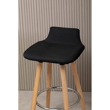 Stockholm Black Leather Effect Quilted Bar Stool with Wood Legs