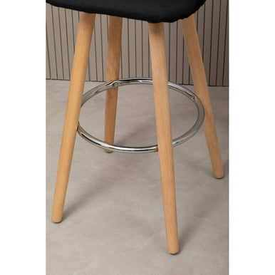 Stockholm Black Leather Effect Quilted Bar Stool with Wood Legs