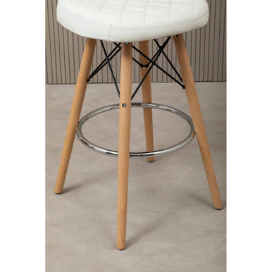 Stockholm White Leather Effect Quilted Bar Stool with Wood Legs