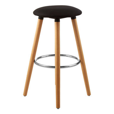 Stockholm Black Fabric Round Bar Stool with Wood Legs