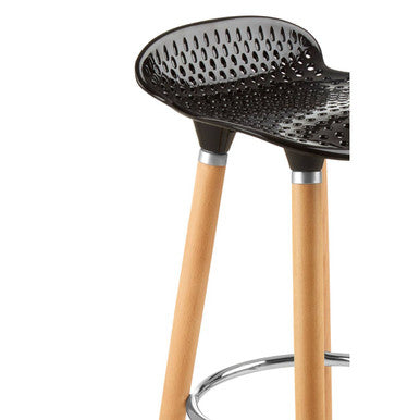 Stockholm Black Moulded Plastic Bar Stool with Wood Legs