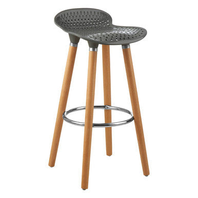 Stockholm Grey Moulded Plastic Bar Stool with Wood Legs