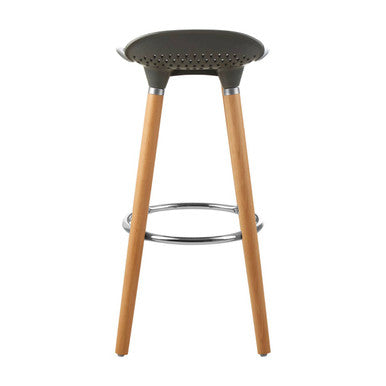 Stockholm Grey Moulded Plastic Bar Stool with Wood Legs