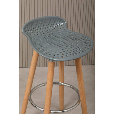 Stockholm Grey Moulded Plastic Bar Stool with Wood Legs