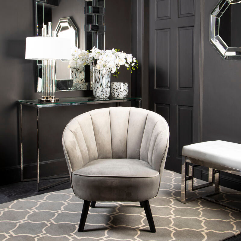Regents Park Grey Velvet Curved Chair - PN Home