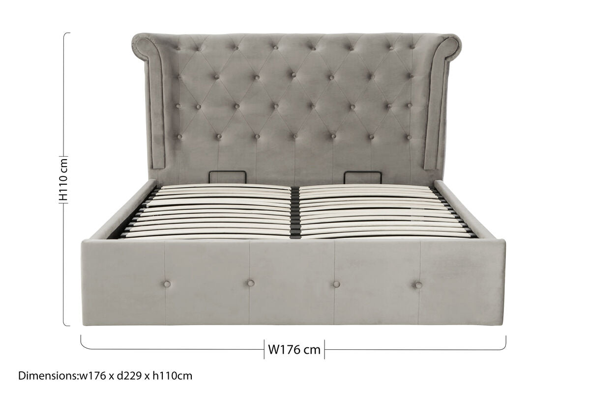Edison Grey Brushed Velvet Ottoman King Bed - PN Home