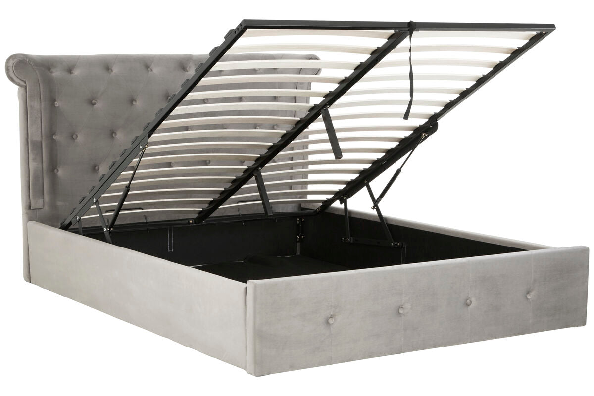 Edison Grey Brushed Velvet Ottoman King Bed - PN Home