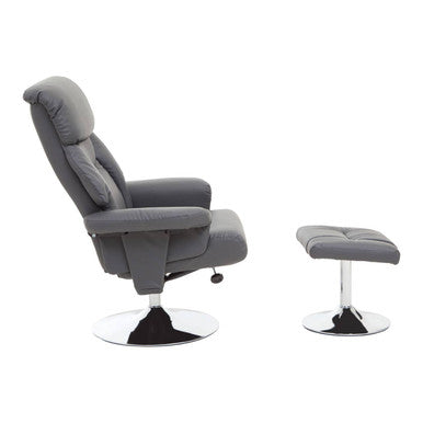 Denton Grey Leather Effect Reclining Chair And Footstool - PN Home