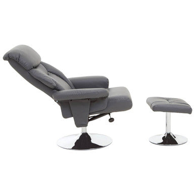 Denton Grey Leather Effect Reclining Chair And Footstool - PN Home