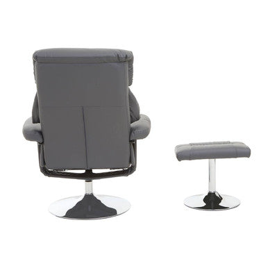 Denton Grey Leather Effect Reclining Chair And Footstool - PN Home