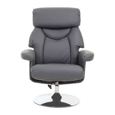 Denton Grey Leather Effect Reclining Chair And Footstool - PN Home