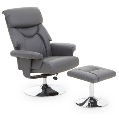 Denton Grey Leather Effect Reclining Chair And Footstool - PN Home