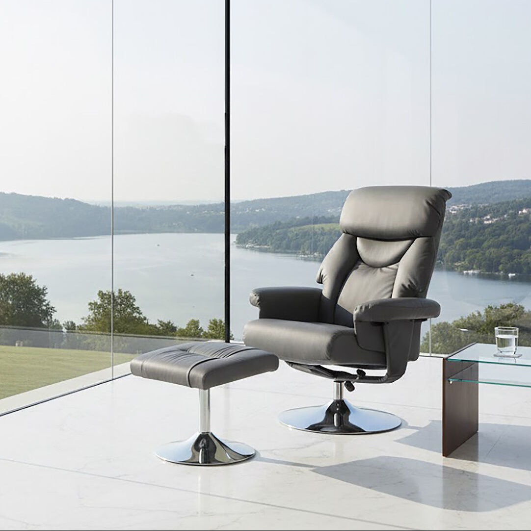 Denton Grey Leather Effect Reclining Chair And Footstool - PN Home