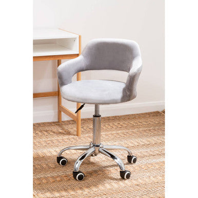 Fionna Grey Velvet Home Office Chair With Curved Back