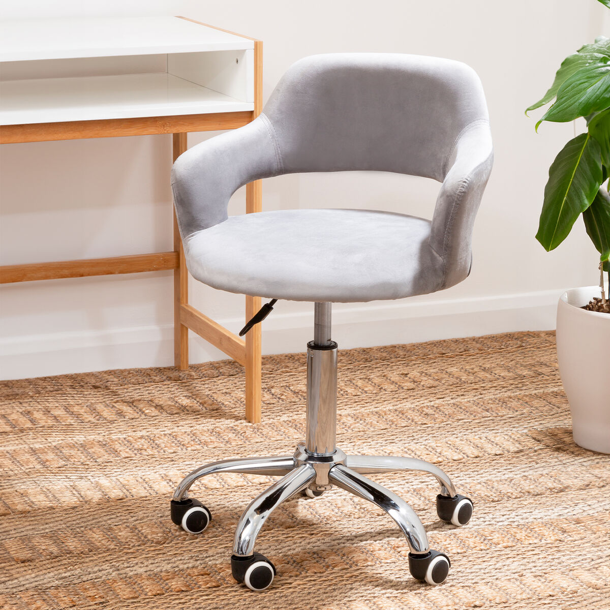 Fionna Grey Velvet Home Office Chair With Curved Back - PN Home
