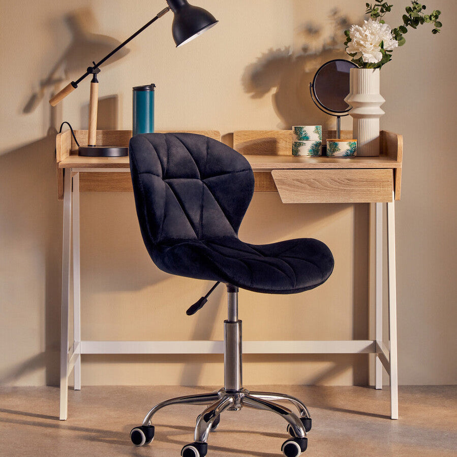 Franki Black Velvet Quilted Home Office Chair - PN Home