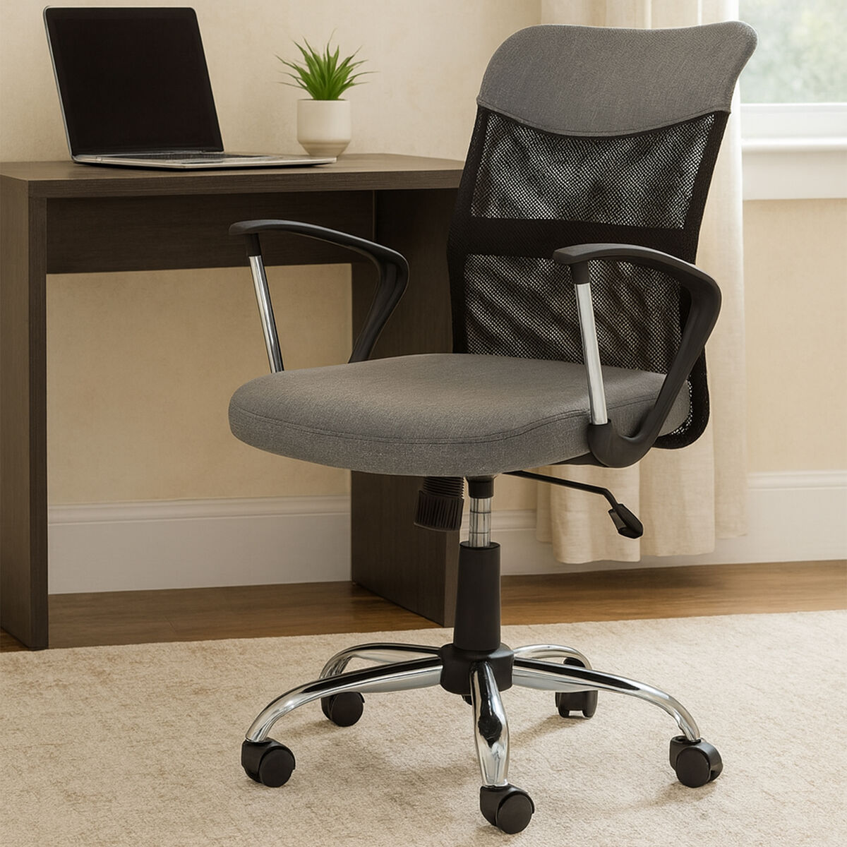 Fenix Grey Home Office Chair With Chrome Arms - PN Home