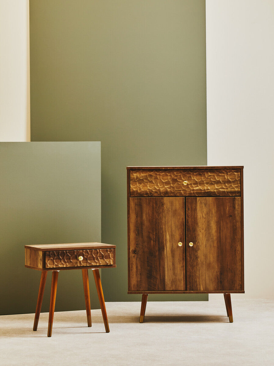 Frida Wood Veneer Bedside Table with 1 Drawer - PN Home