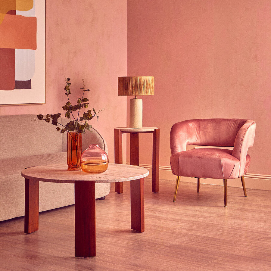 Larissa Pink Velvet Curved Accent Chair - PN Home