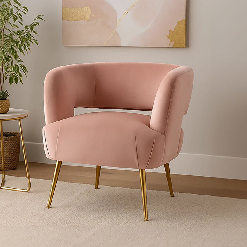 Larissa Pink Velvet Curved Accent Chair - PN Home