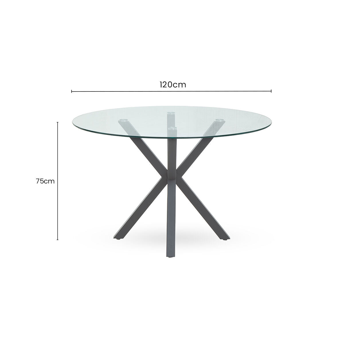 Clear Glass Top Round Dining Table with Grey Metal Legs, Salford - PN Home